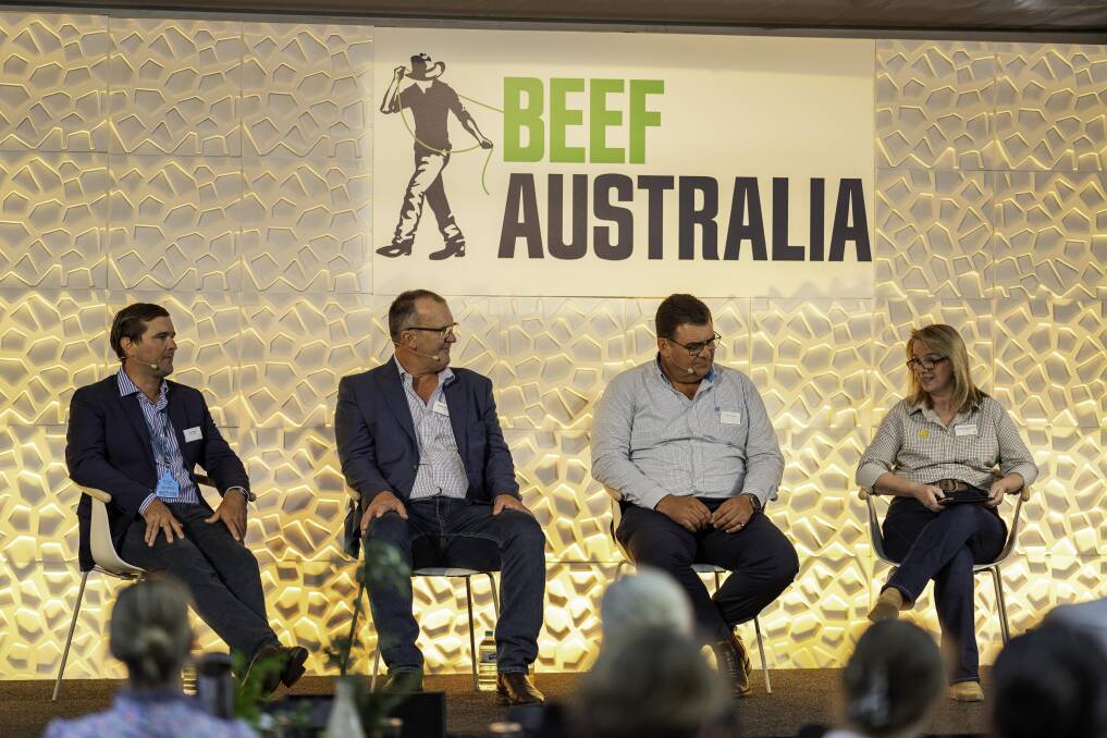 From left, producer Fred Hughes, Coles National Livestock Manager Red Meat Steve Rennie and industry advocate Jason Strong with CBA's General Manager for Agribusiness Natasha Greenwood at CommBank's Momentum X event. Picture supplied