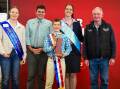 Dubbo Young Woman Sophie Cargill, Dubbo Show Society president Wesley Temessl, Dubbo Young Woman runner up Tegan Fern, State Sheep Show chief steward Steve Cresswell, and Alan Comerford Memorial Champion Young Judge Jeffrey Sutton, Wattle Park Border Leicesters. Picture by Elka Devney