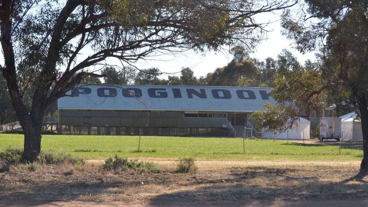 The ramshed at Pooginook Merino stud, Jerilderie beside which the annual on-property ram sale was held.