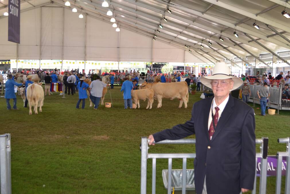 Michael Traynor is now retired from a career in the meat industry, but still takes a keen interest in the Royal Sydney Show. He is seen here during the Charolais judging. 
