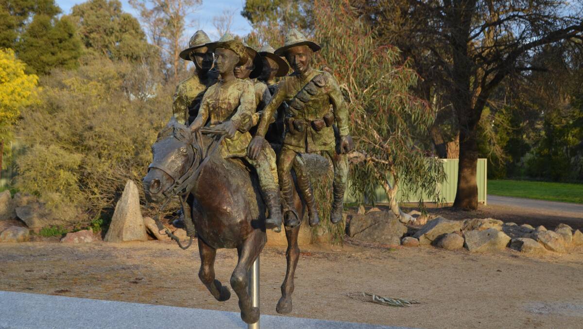 Bronze sculpture by Carl Valerius of "Bill the Bastard", sited in the memorial garden to the 1st Australian Horse.