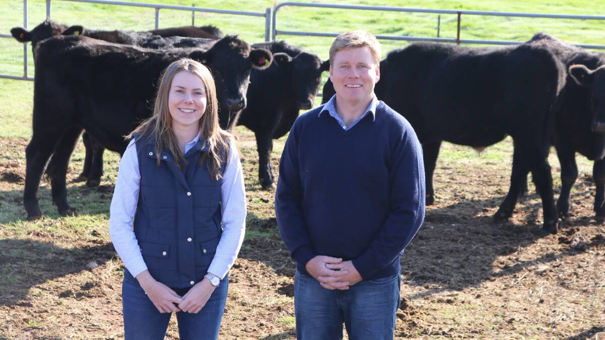 Steer rations: CSU Bachelor of Animal Science (Honours) student Ms Emma Lynch and CSU lecturer in farming systems Michael Campbell. Photo:supplied