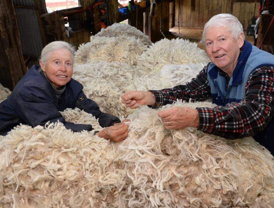 Marian Jarratt, Canobla Pastoral, Stuart Town discussing her clip with her wool classer, Trevor Nicholson during the annual shearing. "Enhanced our opportunity to sell wool that is ethically grown and satisfying customer demands."


