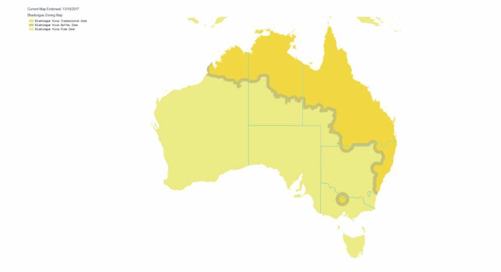 BTV transmission and buffer zones in Australia, current as of October 13. 