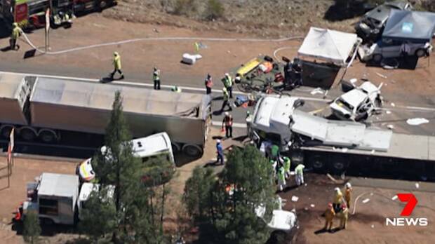 The scene of the fatal truck crash on the Newell Highway near Dubbo. Photo: Seven News
