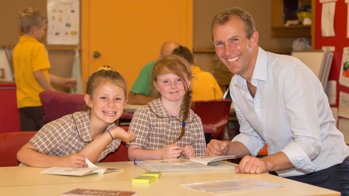 Education Minister Rob Stokes with Finley Public School students last week. 