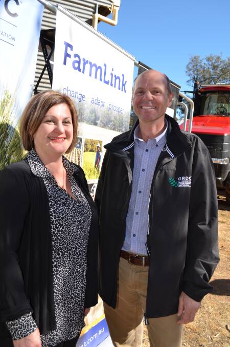 FUNDS BOOST: FarmLink chief executive officer Cindy Cassidy and GRDC chairman John Woods are pictured at the FarmLink open day at Temora. Picture: Nikki Reynolds 