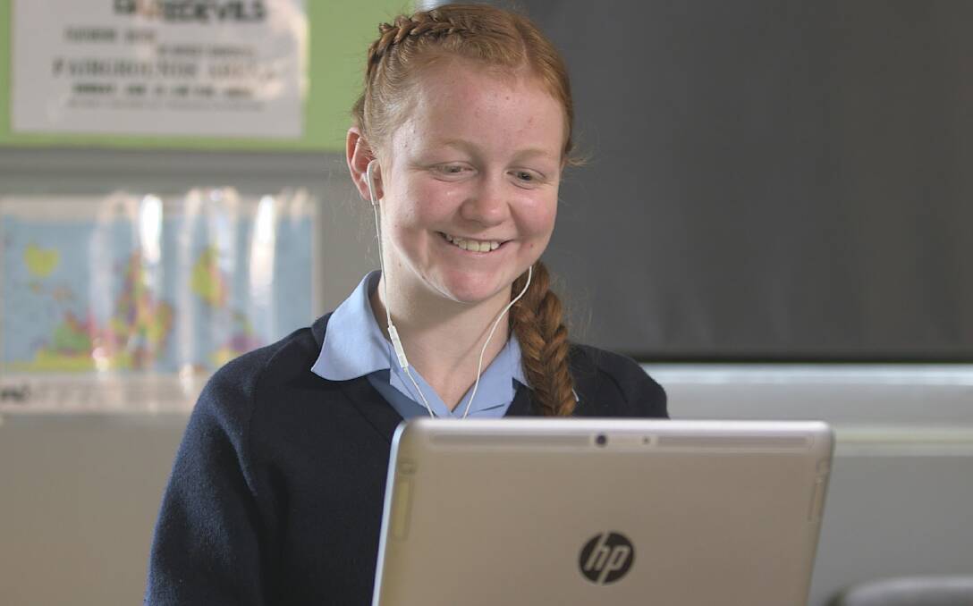 VIRTUAL LEARNING: Julia Williams, from Parkes High School, attends her online Aurora College lesson.