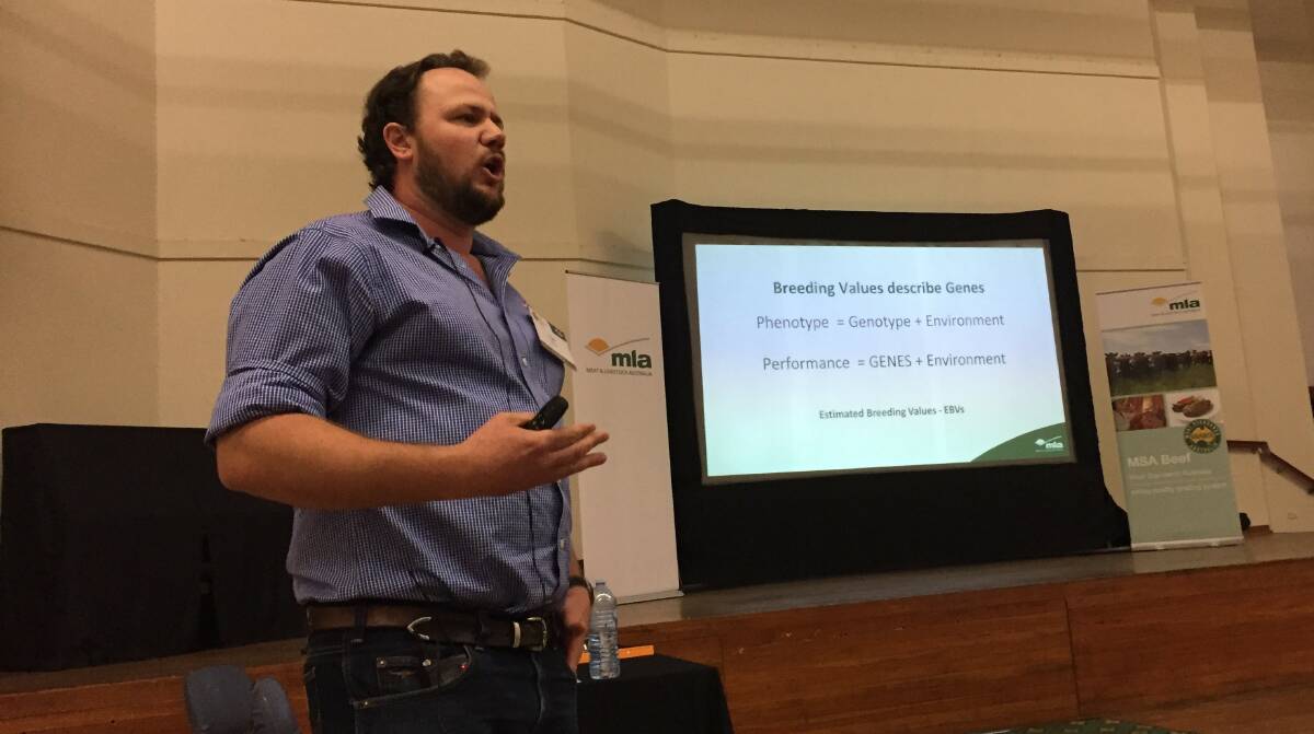 Extension officer with the Tropical Beef Technology Services, Tim Emery, speaking on the role of genetics in boosting beef eating quality at a recent producer forum held in Gympie.