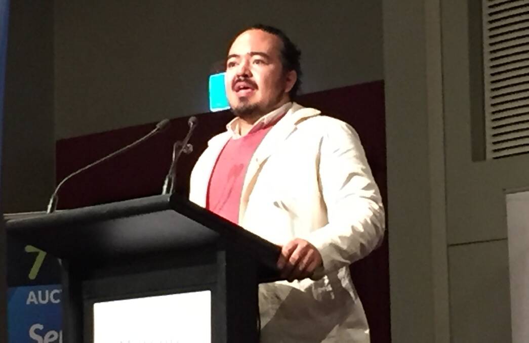 Adam Liaw speaking at the Angus National Conference in Ballarat.