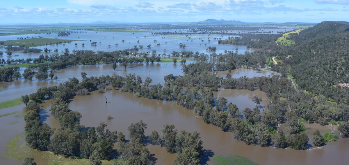 A view from a helicopter shows the trail of destruction the flooding Lachlan River has left in its wake.
