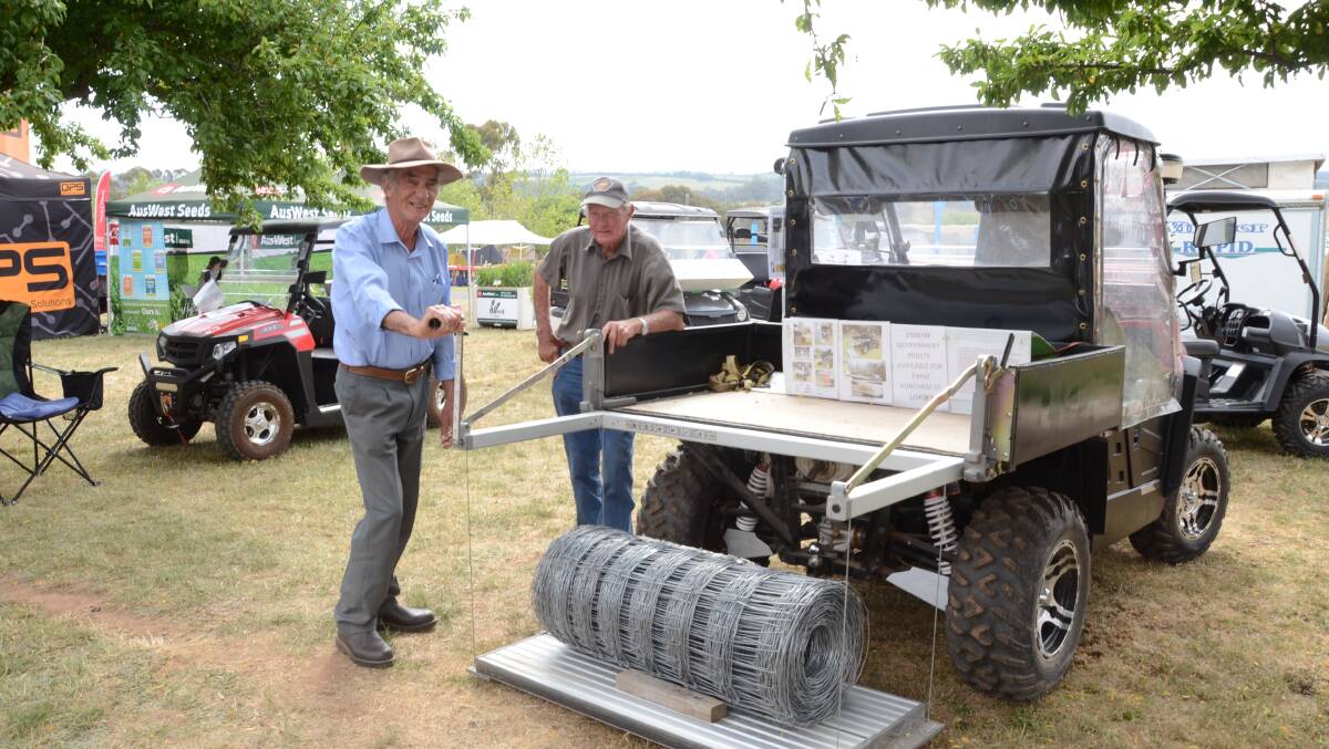 Geoff Lark and Rob Fitzgerald of Lark UTVs, Canowindra, with the tailgate lifter/loader attached to a Hisun side-by-side.