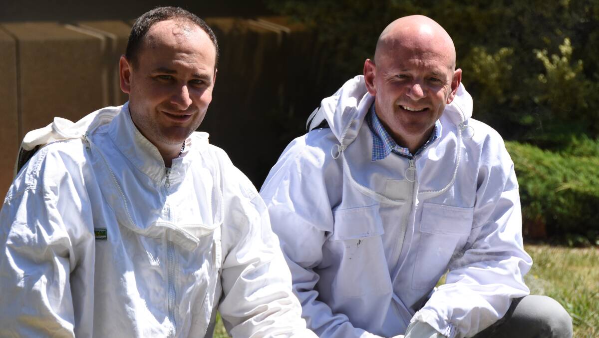 Primary Industries Department plant biosecurity, prevention and preparedness manager Chris Anderson and minister Niall Blair in their bee kit. 