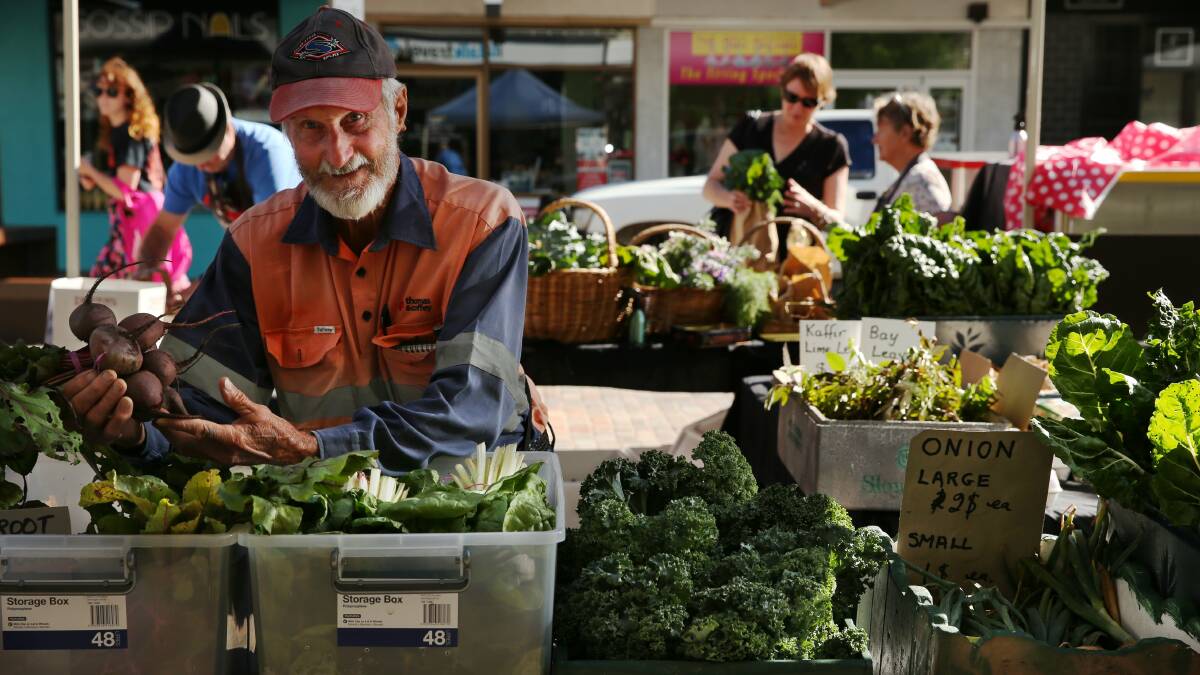 Oakhampton farmer Austin Breiner spruiks his beetroot at Maitland produce market. Shoppers have their pick of fruit and vegetables, red meat, chicken, eggs, savoury and sweet pastries, bread, honey, eggs and flowers today from 1pm.