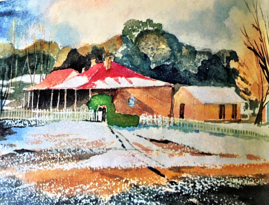 'Currango' homestead in winter, a water colour painting by Helen Taylor, wife of Ted.