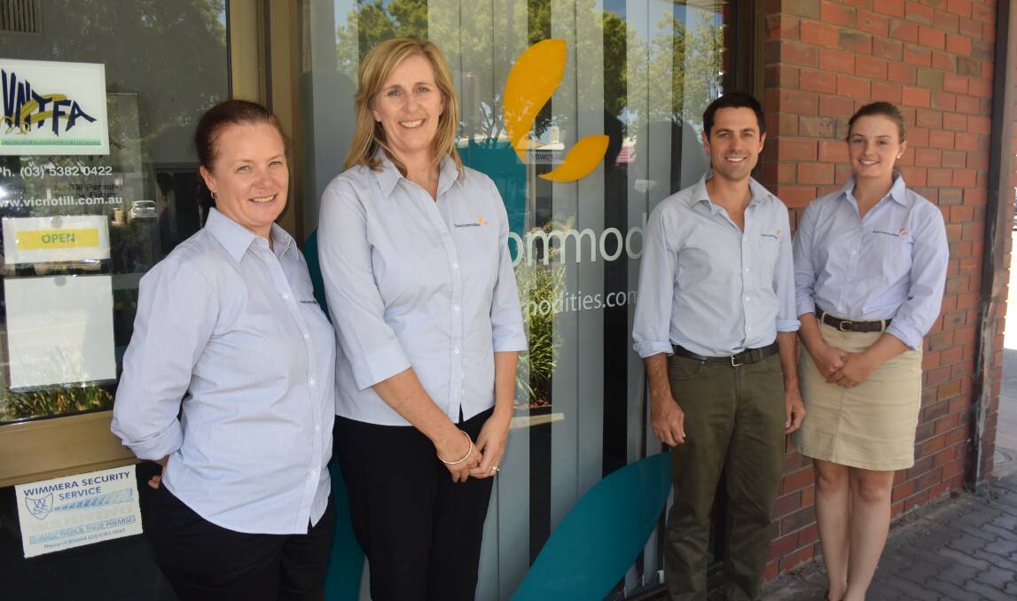 The GeoCommodities team, Jillinda Gellatly, Cecilia Caris, Brad Knight and Sally Beer in front of the business's Horsham office.