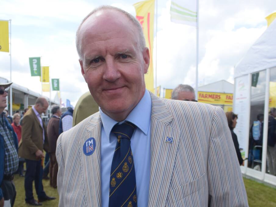 English farmer Andy Brown wears his heart on his sleeve, or lapel, as it were, regarding his stance on the Brexit vote.