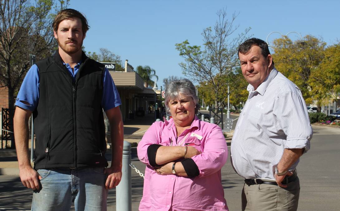 Wee Waa residents, farmer Daniel Kahl and business owners Kate Schwager and Kerry Watts, don't want to see more water taken from their town.