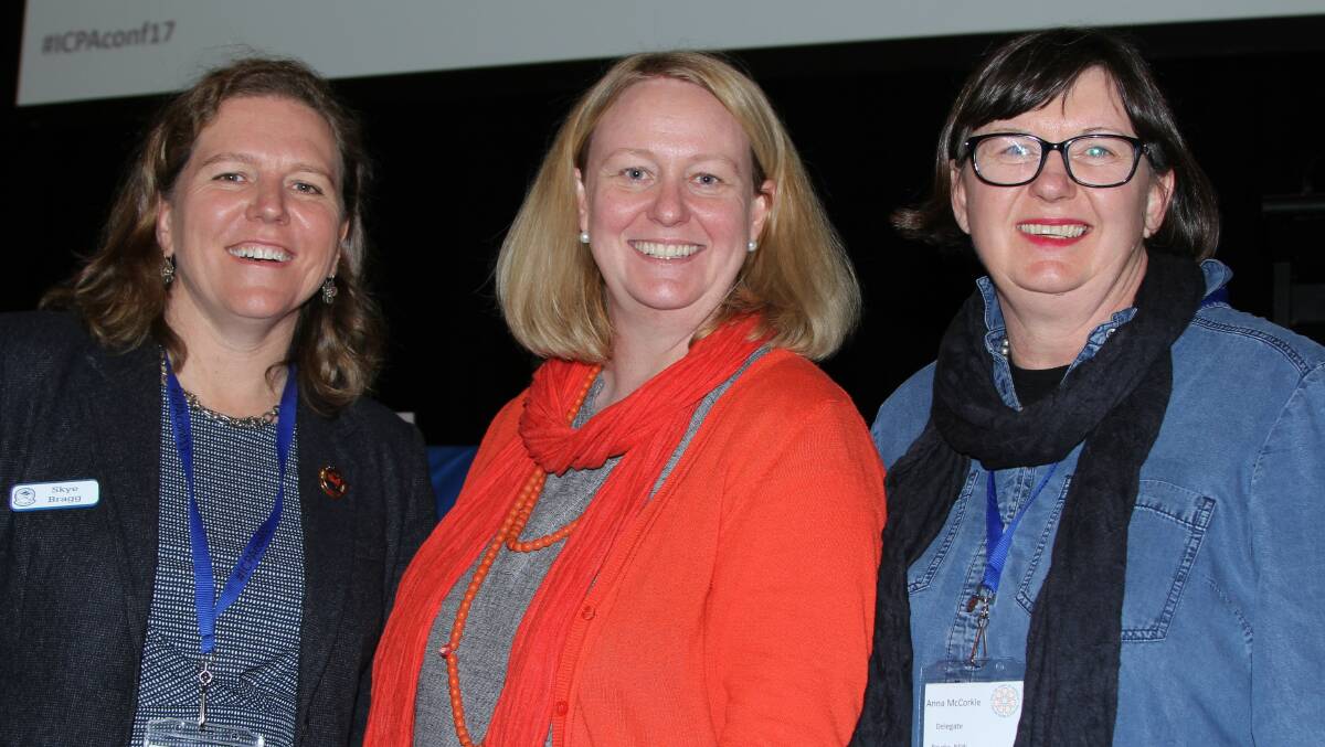 Access all areas: The effort required by all geographically isolated tertiary students to continue their studies was the subject of access issues raised by Bourke branch members Skye Bragg, Tanya Mitchell and Anna McCorkle at the federal ICPA conference. Picture: Sally Cripps.