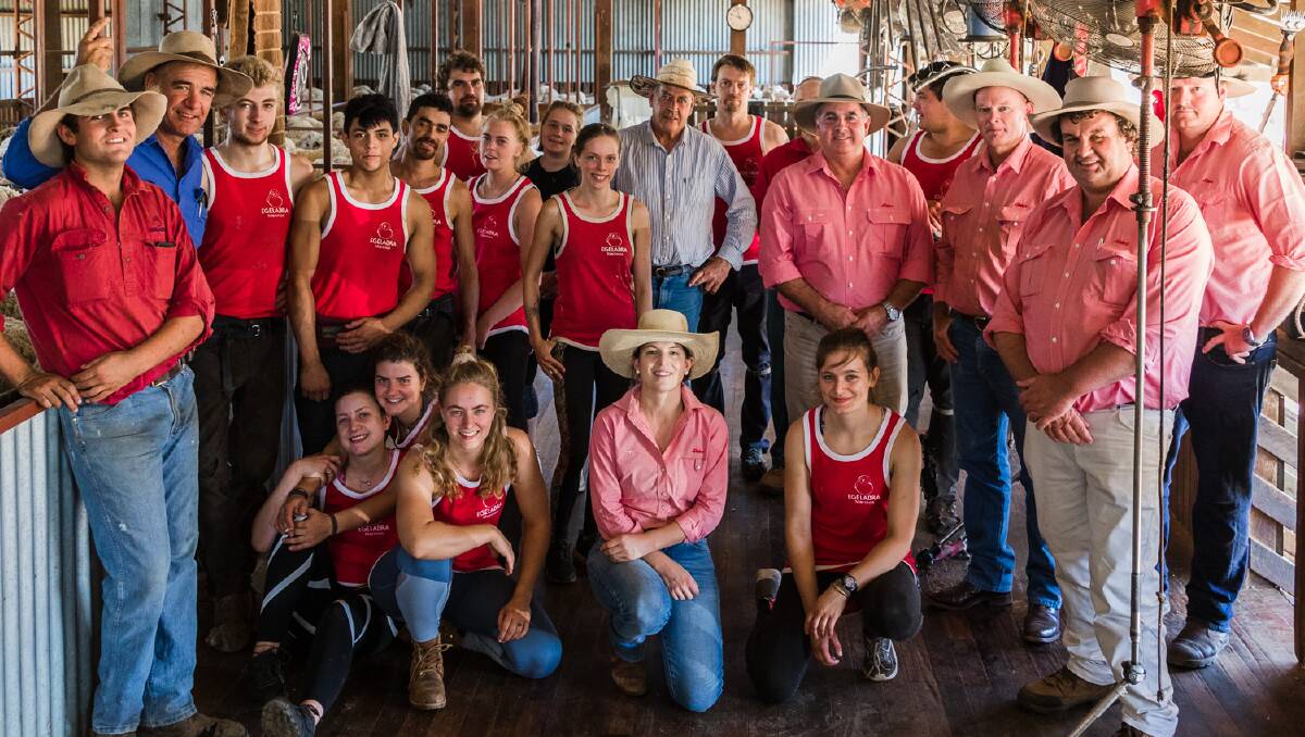 Egelabra staff and the Elders northern zone wool team together with the shearing team on the board at Springleigh, west of Blackall last week. Picture - Lisa Alexander Photography.