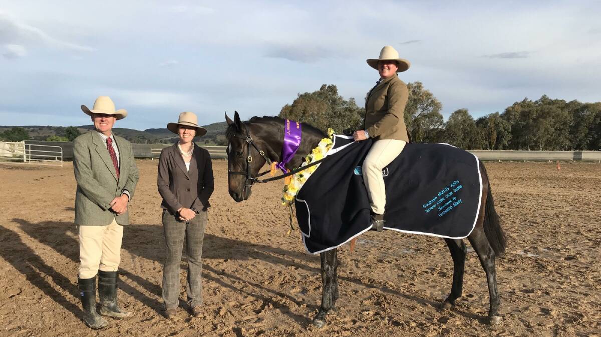 Supreme exhibit under saddle ridden by Susan Leahy with judges Jaci Norris and Wayne McDonell sponsored by Horseland Albury. 