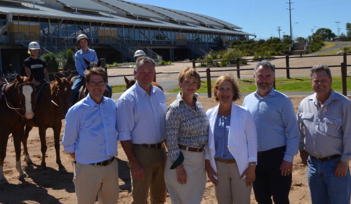 Tamworth MP Kevin Anderson, AELEC venue manager Mike Rowland, horse breeder and safety campaigner Meredith Chapman, Waymere Stud, Narrabri, Sarah Waugh's parents Juliana and Mark Waugh and National Cutting Horse Association general manager Craig Young at the launch of the new code of practice.