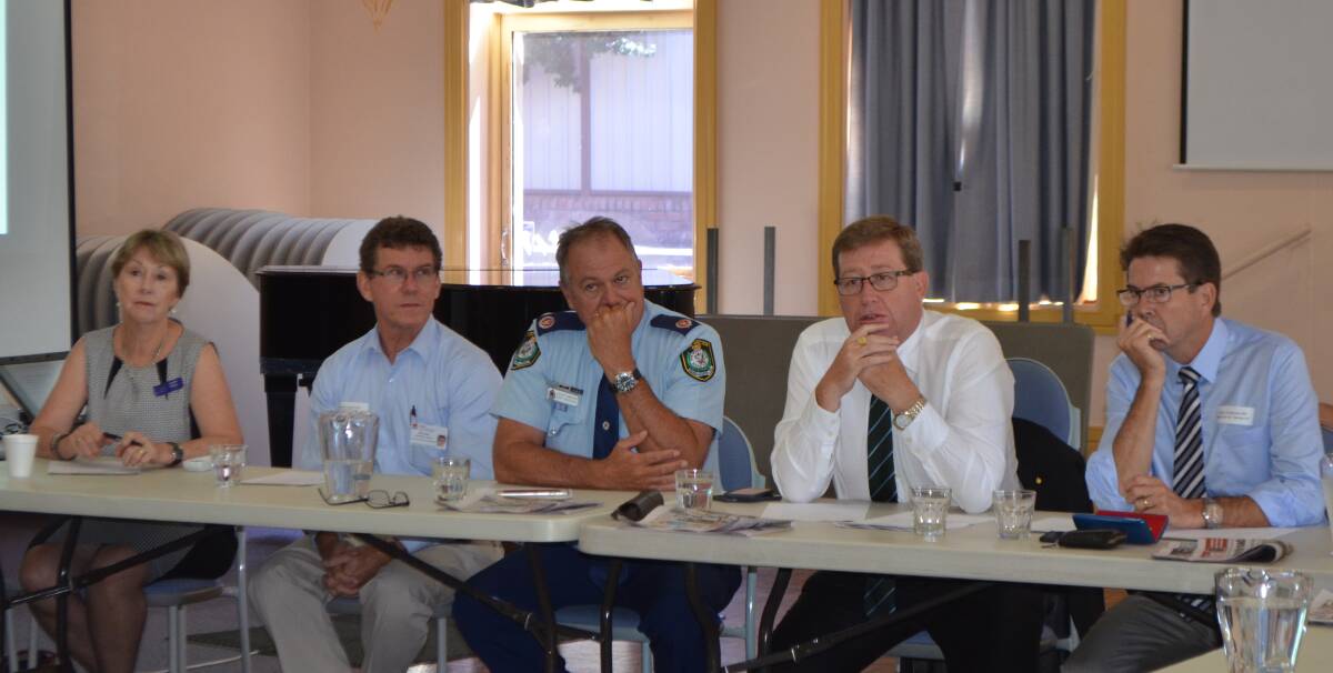Tamworth councillor Juanita Wilson, Tamworth Hospital Drug and Alcohol Unit representative Michael Campbell-Smith, NSW Police assistant commissioner Geoff McKechnie, acting premier Troy Grant and Tamworth MP Kevin Anderson at the forum.
