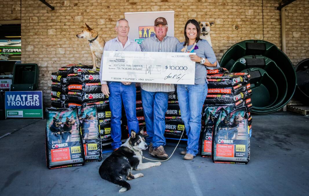 Australian Cow Dog Challenge organisers Tim McVey, Ian Cox and Marie Balmain, pictured with dogs Ruby, Ted and Texoma Mick, are getting ready for the inaugural event. Photo by Hickorwee Equine Photography