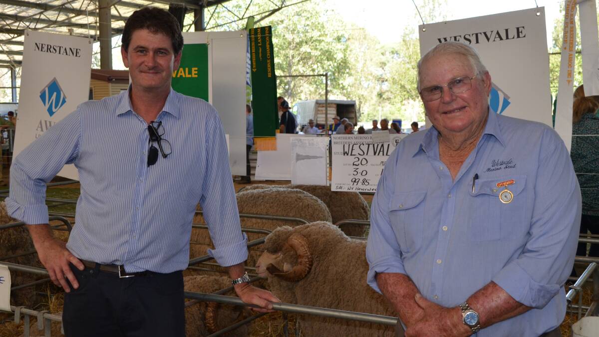 New England Wool managing director Andrew Blanch, with his father Leo, principal of the Westvale Merinos stud at Wollun.