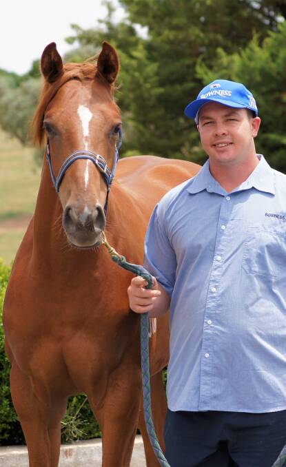 Groom Dylan Spanjer with the colt by Bon Hoffa, from Stralara, to be offered from Bowness Stud at the Dubbo Thoroughbred Yearling Sale on January 22. 