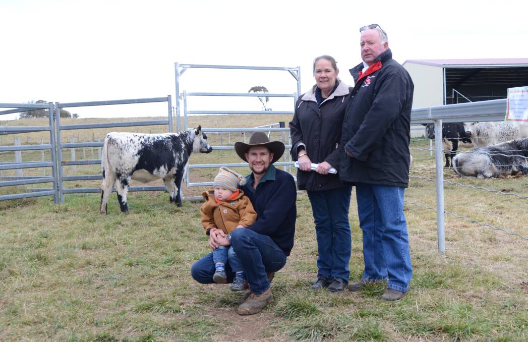 Laiton and Dustin Turnham, Waratah Spackle Parks, with buyers Andrew and Gabrielle McKinnon, who are establishing a Speckle Park stud at Kapunda, South Australia.