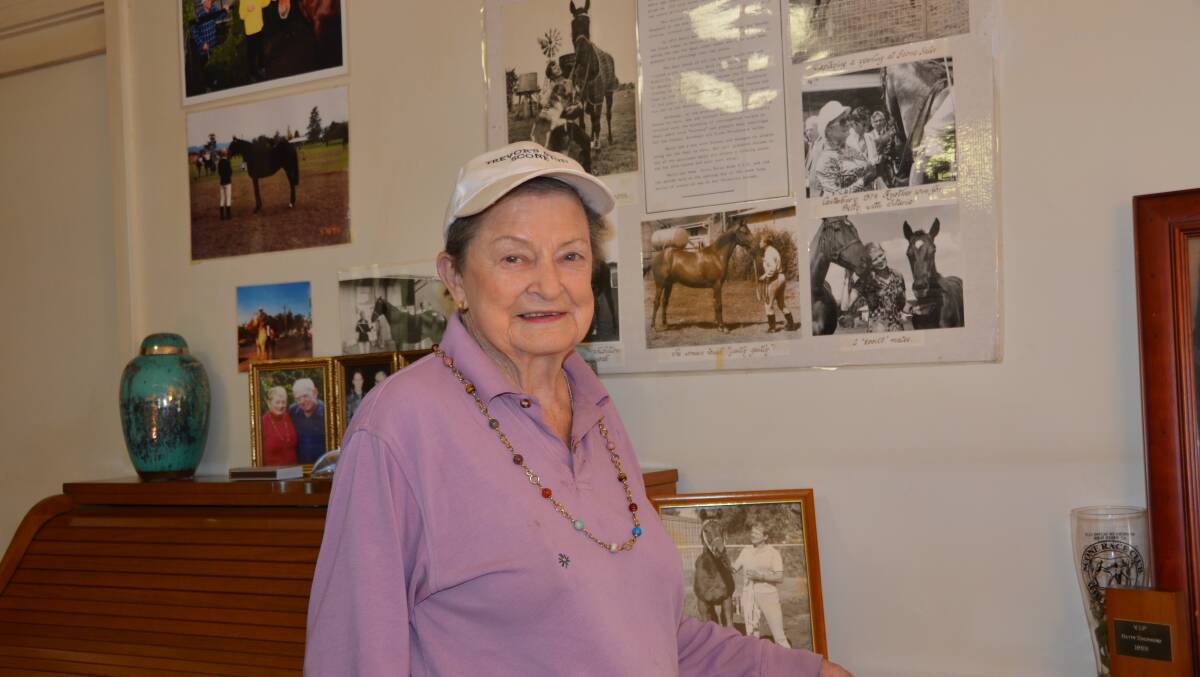 Betty Shepherd with her wall of racing memories at her Scone home. Photo by Virginia Harvey 