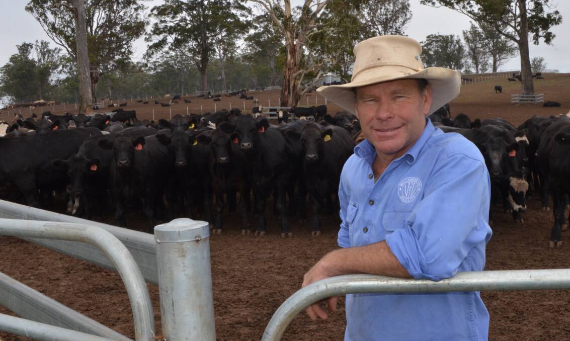 Jeogla Station manager Richard Braham with Angus-cross cattle in the feedlot, which was set up for drought feeding. It's now the start of a new venture for the 13,350-hectare operation.