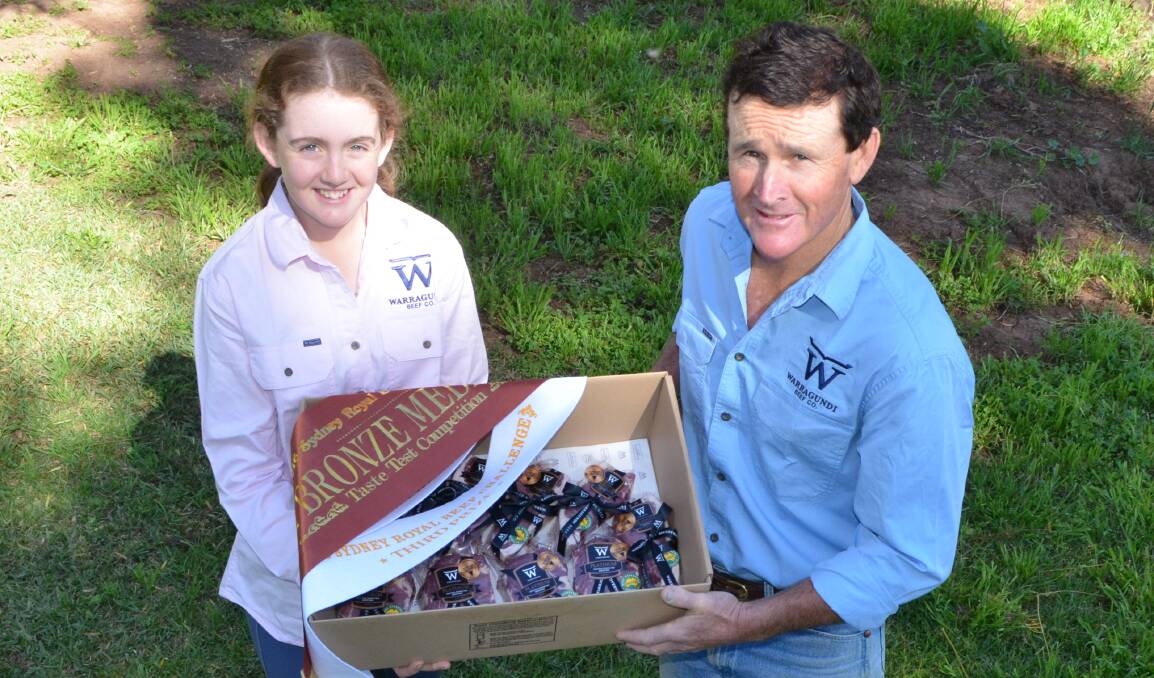 Warragundi Beef Company owner Matthew Kelley, right, and his daughter Alex with the branded beef. 