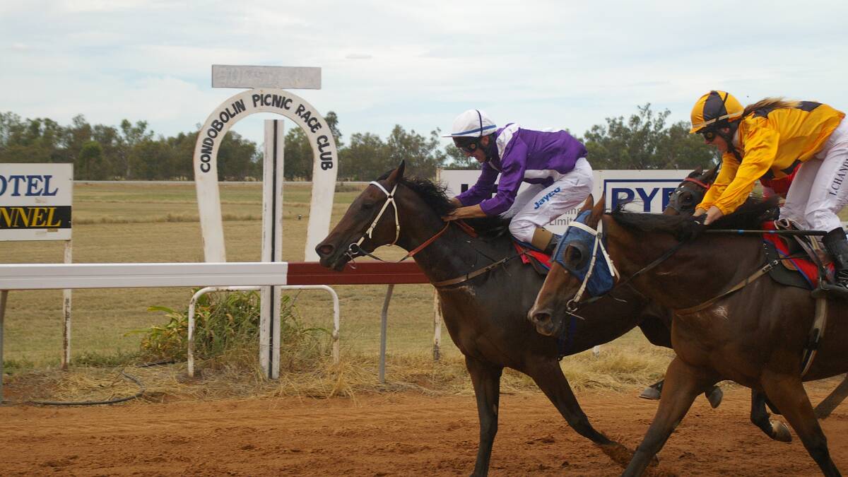 Action at the Condobolin Picnic Races, this year scheduled for Saturday, February 18.  Photo by Virginia Harvey

