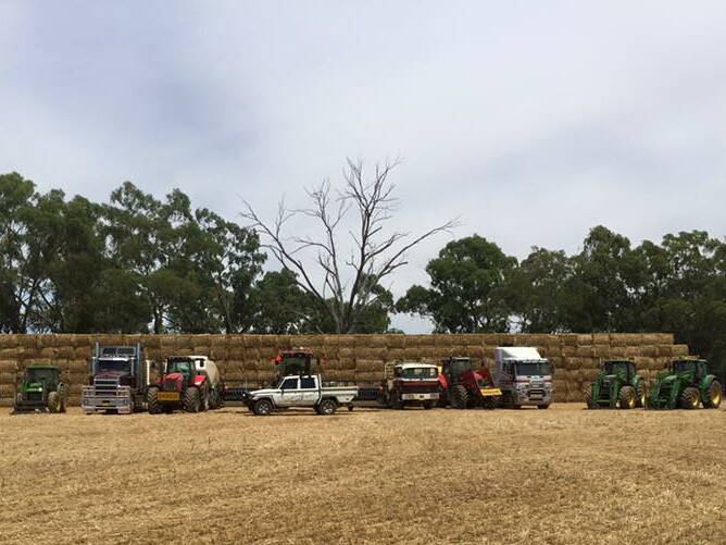 Hay stacked in preparation for the charity drive leaving Darlington Point on January 7. Photo by Adam Lieschke