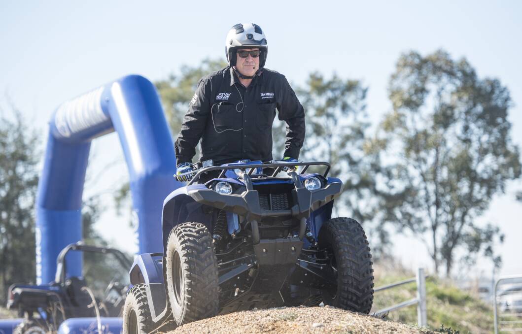 The Shark ATV X16 helmet being demonstrated at the Yamaha site. Photo by Peter Hardin
