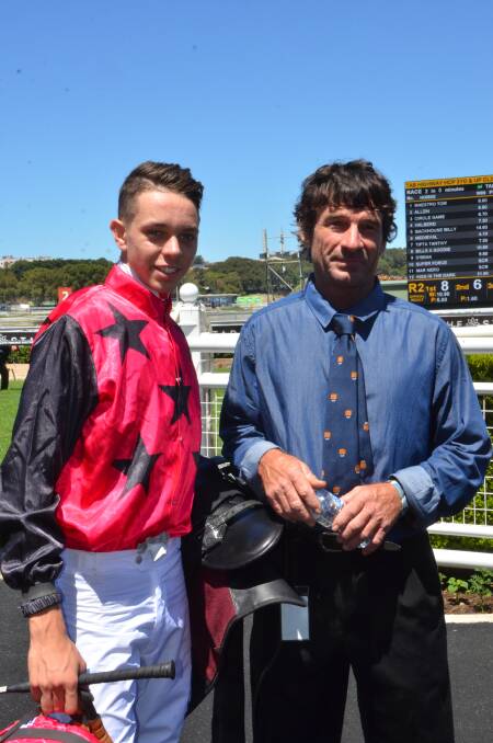 Port Macquarie boy, now a leading Sydney apprentice hoop, Andrew Adkins, and Fairhall Park trainer Darryl Roberts after Bill A Goodie's win at Randwick.