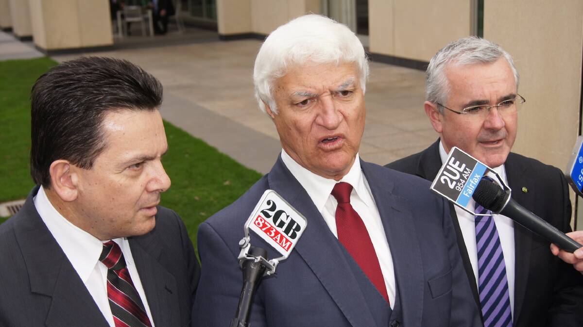 Independents on the rise - SA Senator Nick Xenophon (left), Queensland MP Bob Katter and Tasmanian MP Andrew Wilkie have stood together on farm issues many times before.