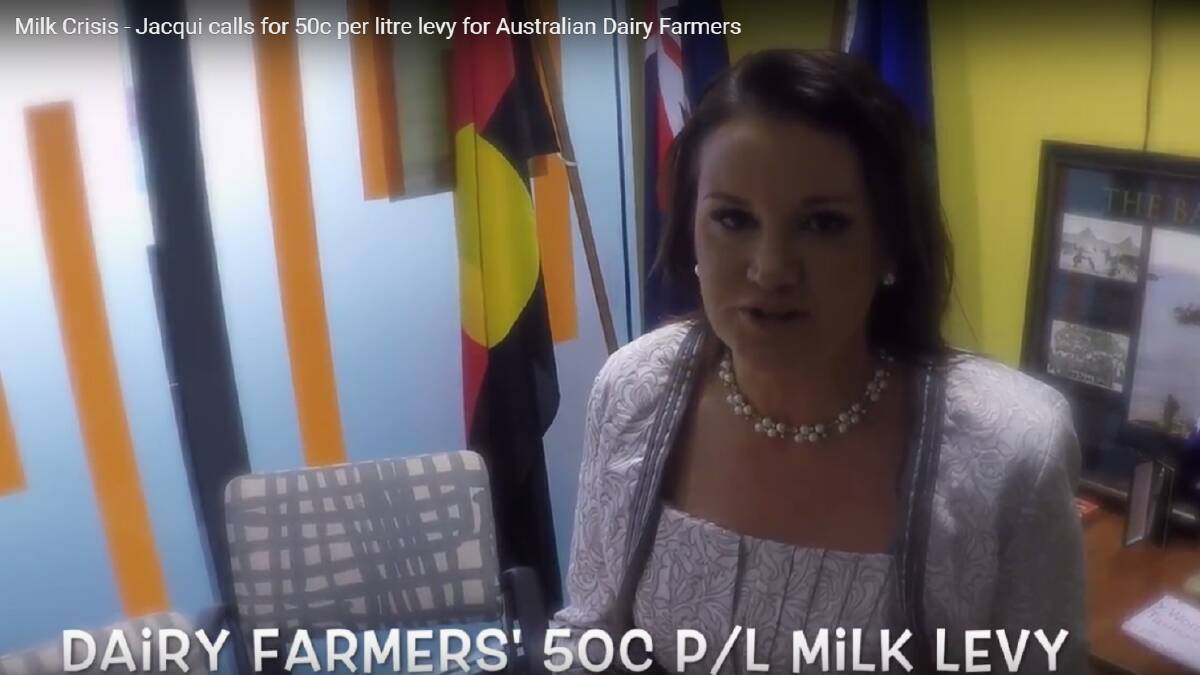 Tasmanian independent Senator Jacqui Lambie wants a 50 cent per litre milk levy.