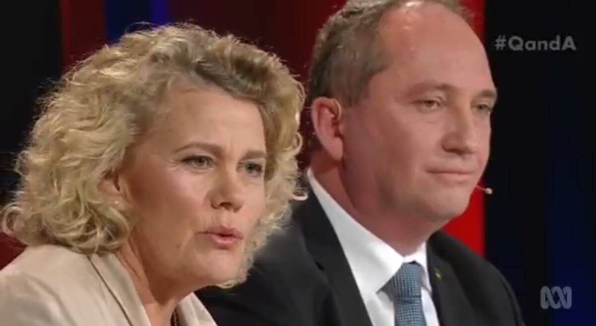 NFF president Fiona Simson alongside Nationals leader Barnaby Joyce on ABC's Q&A program, during the federal election campaign, where tensions over mining policy and farming, were exposed.