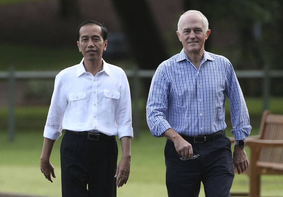 Indonesian President Joko Widodo and Australian Prime Minister Malcolm Turnbull following recent trade talks in Australia.

