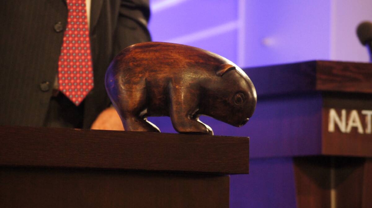 The wooden wombat that symbolises the National party leader's election campaign trail throughout regional Australia.