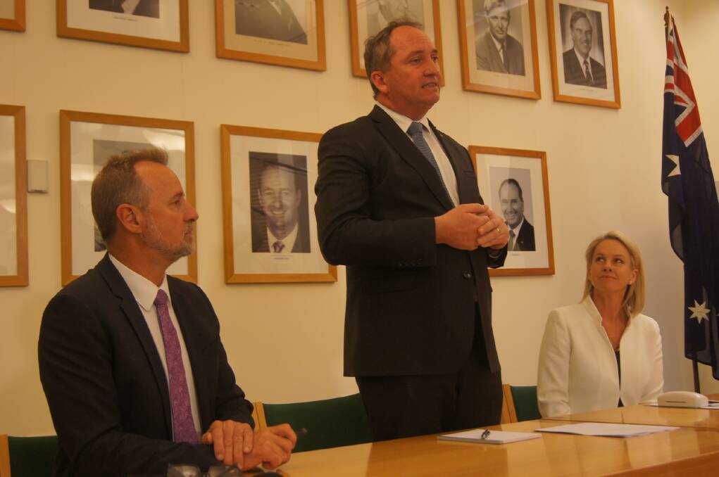 NT Senator Nigel Scullion (left), Nationals leader Barnaby Joyce and deputy-leader Fiona Nash.