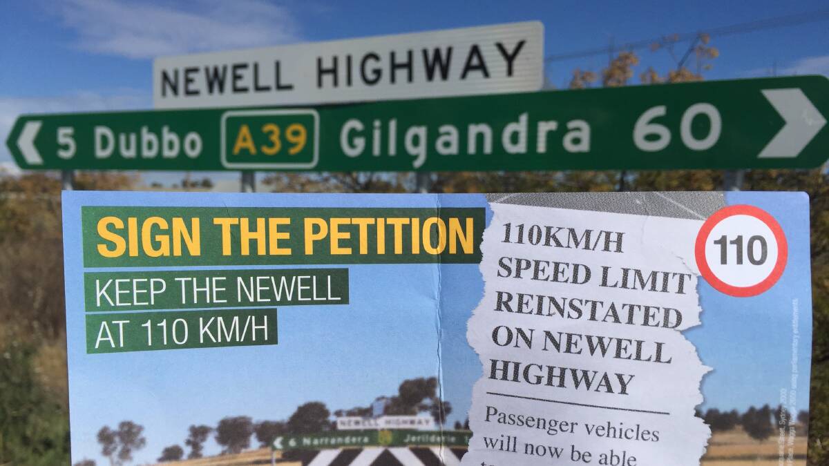 People living on or near the Newell Highway have been asked to sign a petition begun by former roads minister Duncan Gay to keep the spped limit at 100km/ph.