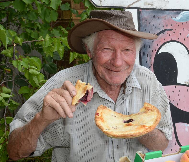 Fourth generation orchardist Barry Apps, Cherrygrove Orchard, Young, samples a cherry pie made by his wife Perie.  He destalks and depips the cherries and she bakes. Orchardists in the Young district have increased their processing to value-add their fruit sales.
