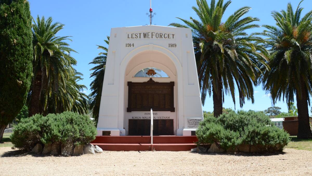 Eugowra War Memorial is the venue for the district's Remembrance ceremony on Saturday at 11am when a big crowd is expected to attend. Photo: Mark Griggs