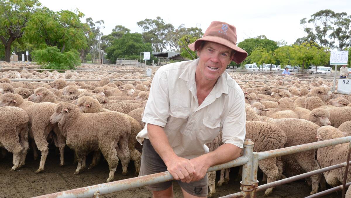 Andrew Koop, “Winnora”, Girral, with his $191 a head top pen of 150 unjoined Merino ewes of Austral Eden blood, July/August 2014 drop and June shorn bought by Glen Robinson, “Gladstone”, Temora.