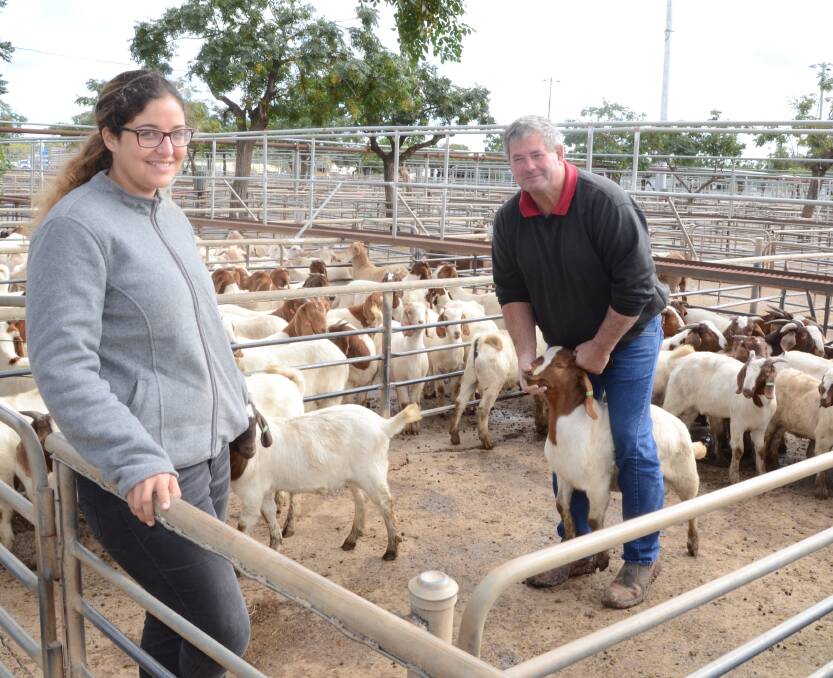 Leonie Hoffman and Maurice Walsh of Murrami between Leeton and Griffith, background goats for the domestic and skin-on markets and seek young bucks weighing 10 to 24 kilograms to finish and grow out before marketing.