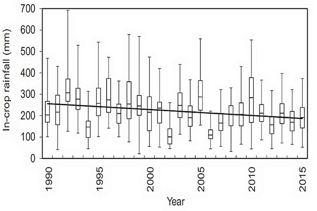 Yearly in-crop rainfall graph courtesy of Dr Zvi Hochman/ABC News.